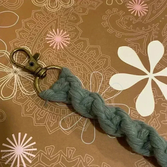 Spiral Macramé Keychain in Sage - Picture 3 of 4